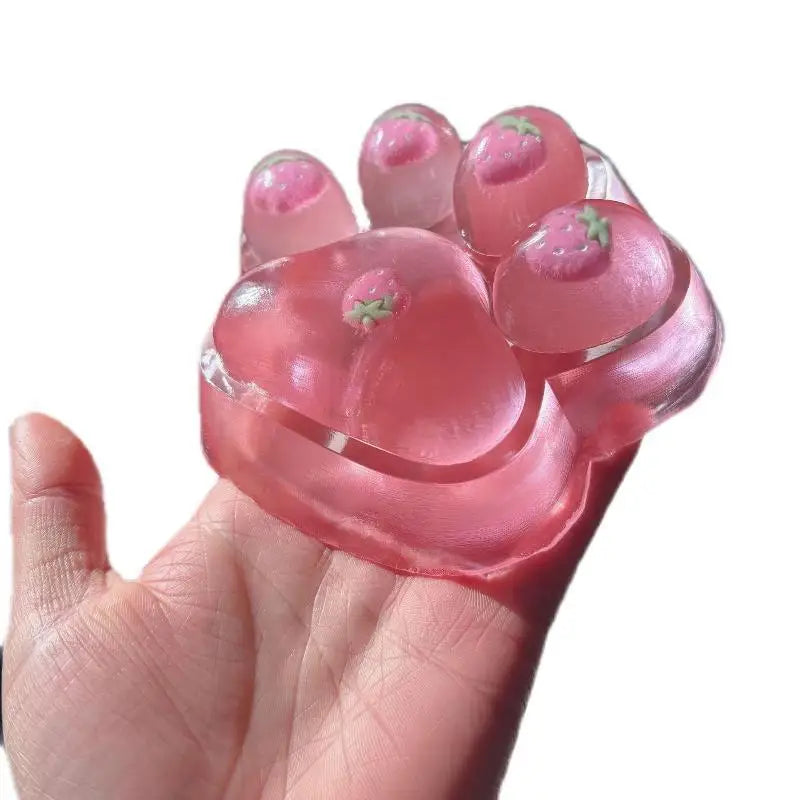 Cute Paw Sequins Maltose Pinch Toy Pink Strawberry Paw Squeez Slow Rising Anti-Stress Toy Decompressi Gift Friend