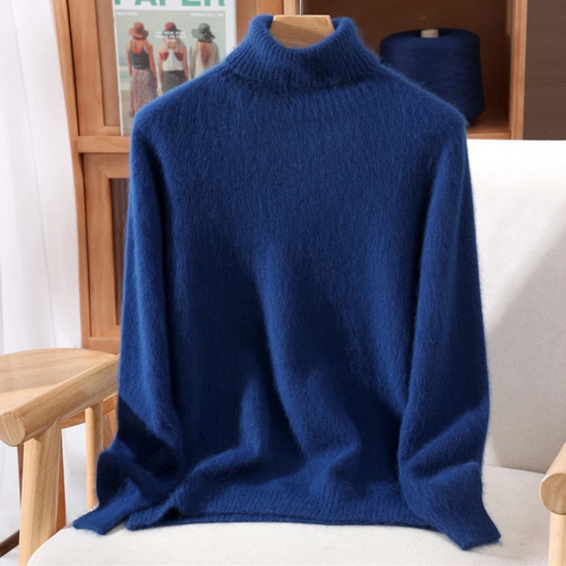 2025 Autumn/Winter New Women's 100% Mink Fur High Collar Sweater With Thick Pullover knit Sweater, Solid Color, High-End Fashion