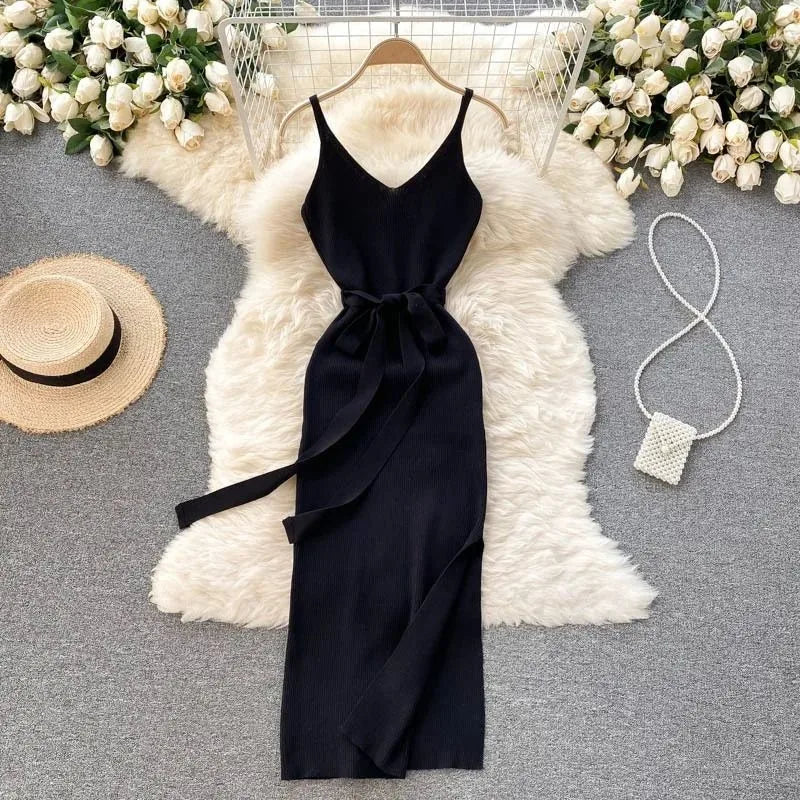 YuooMuoo Women Dress Sexy Cut Out Waist Package Hips Split Bodycon Dress Summer Fashion Lady Knitted Party Vestidos Sundress