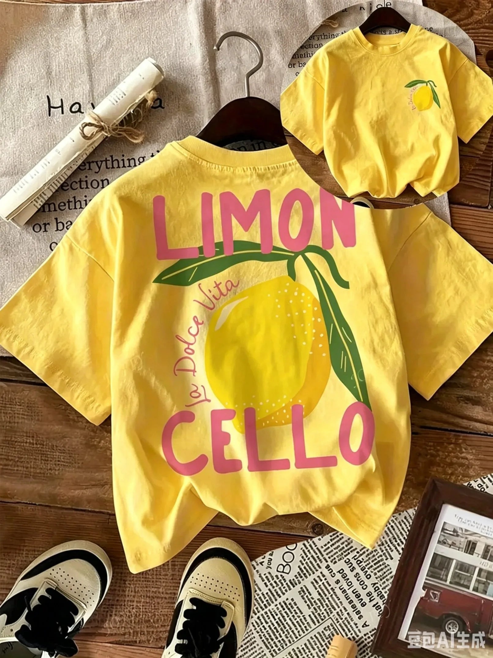 New Summer Cotton T-Shirt for Kids, Daily Casual Style, Breathable and Comfortable, Short-Sleeved, with a Cartoon Lemon Print.