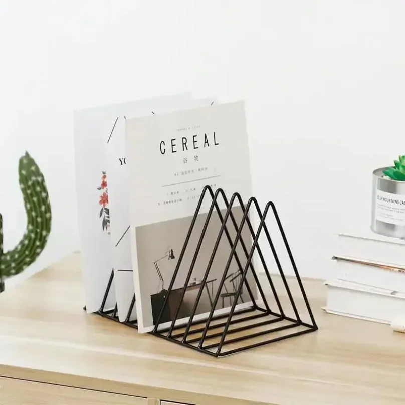 Book Storage Rack Desktop Iron Bookshelf Vinyl Records Holder Student Stationeres Organizer Newspapers Magazines Stand
