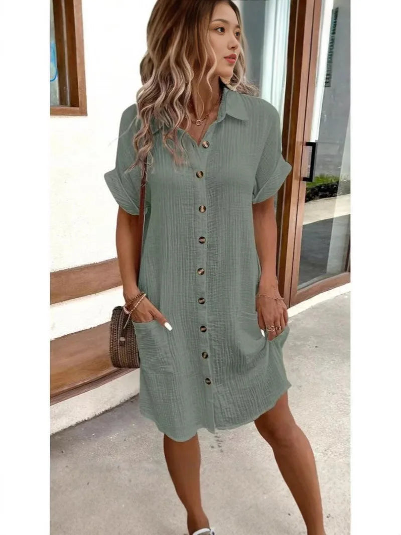 Fashion Casual Cotton Linen Style Dress Woman Short Sleeved Loose Dresses for Women Harajuku Long Shirts Ropa Mujer Vestido