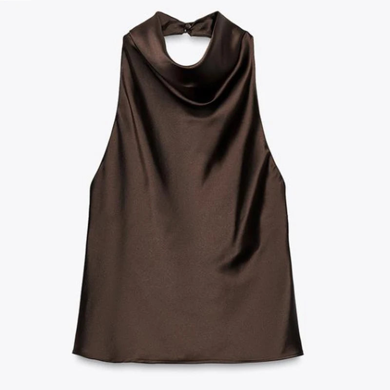 HXAO Halter Neck Women's Top Off Shoulder Satin Crop Top Women Summer Sexy Backless Tank Party Tops Y2K Aesthetic Camisole