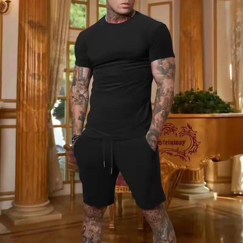 2026Fashionable and casual summer outdoor sports suit men's breathable T-shirt shorts casual and fashionable two-piece set