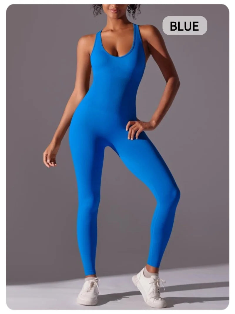 Gym Set Women Training Yoga Suit Sportswear Women Sports Jumpsuit Fitness Rompers Stretch Workout Bodysuits Sexy Back V Jumpsuit