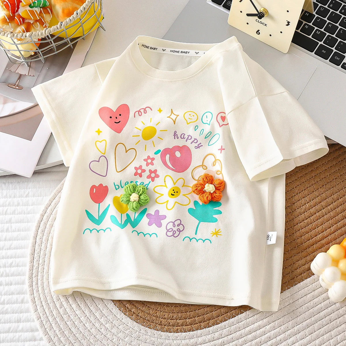 18M-9T summer children kids girls fashion cartoon cotton short sleeve stretch T shirt