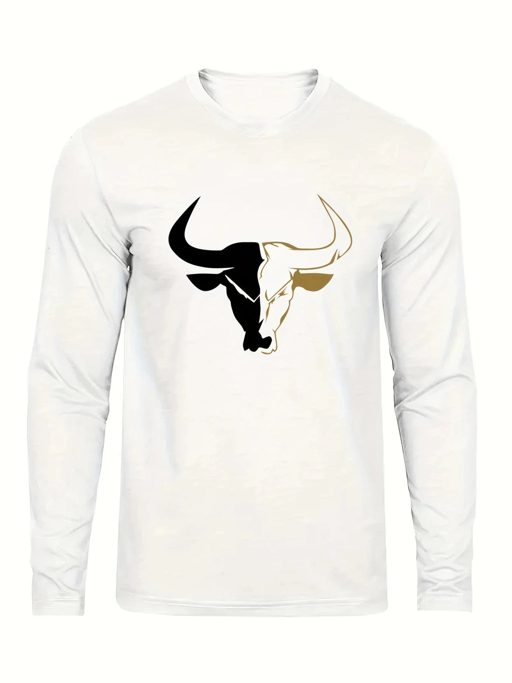 100% pure cotton men's long sleeved round neck loose casual bull pattern printed spring and autumn versatile T-shirt top