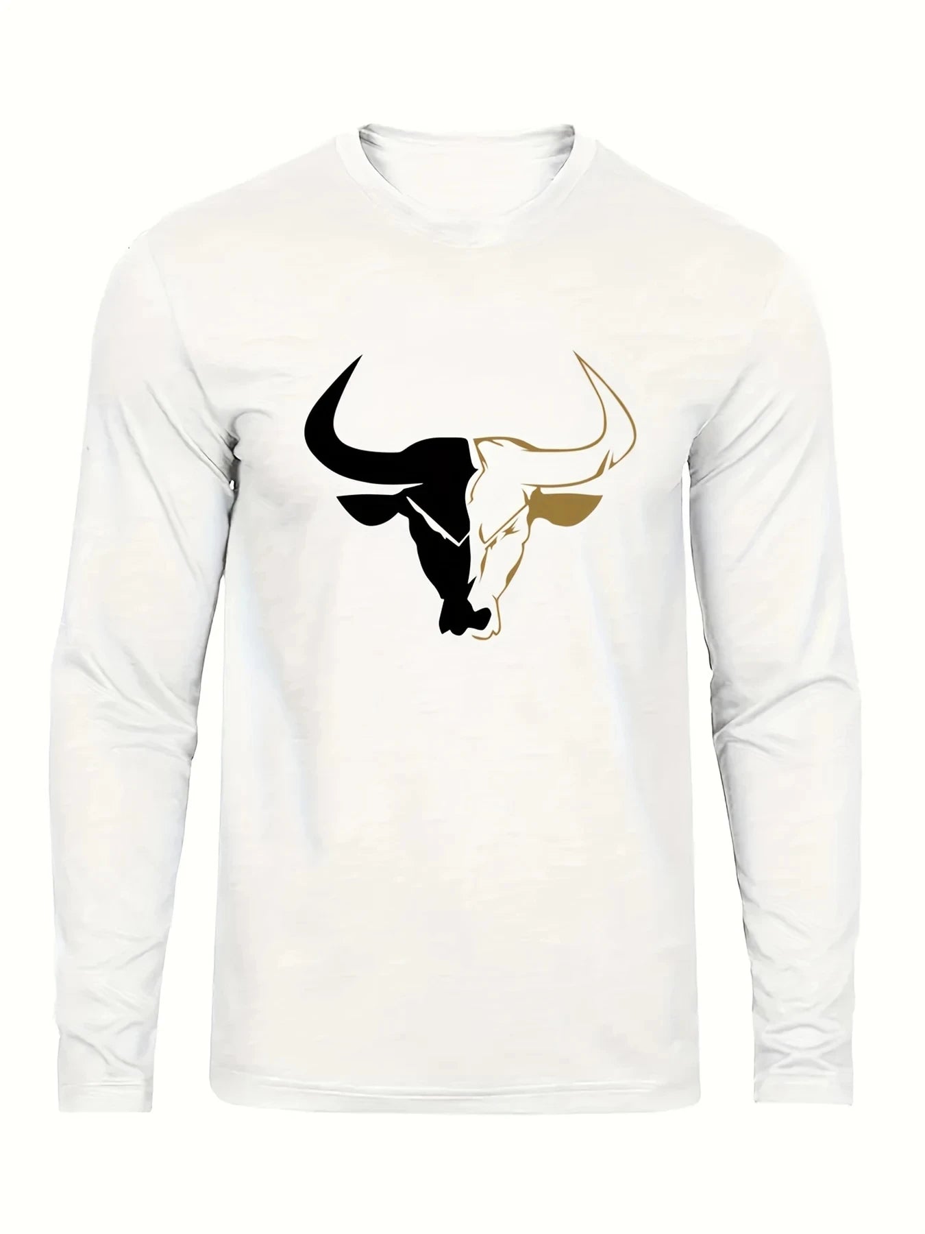 100% pure cotton men's long sleeved round neck loose casual bull pattern printed spring and autumn versatile T-shirt top