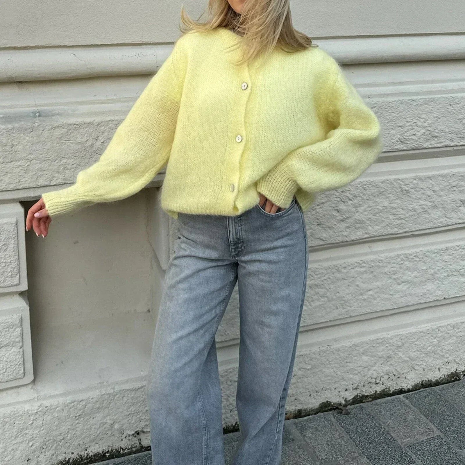 Women Solid Knitted Single Breasted Cardigan O-neck Long Sleeve Loose Soft Sweater 2024 Autumn Lady Knitwear ﻿