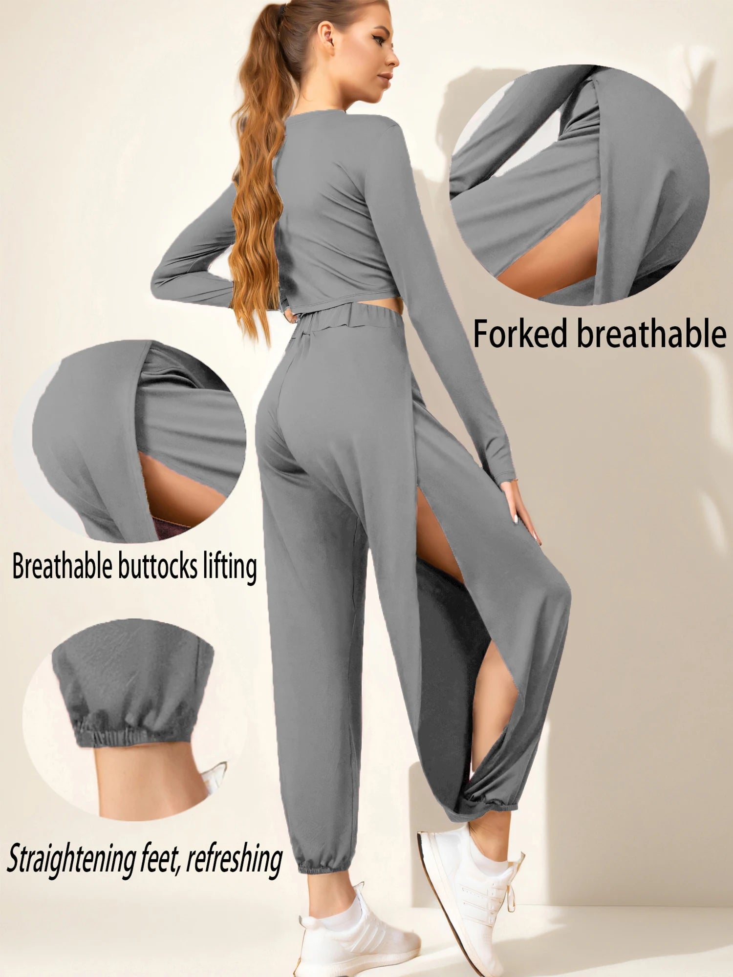 Fashionable Elastic Waist Women's High Split Hippy Casual Harlan Pants Yoga Pants High Waist Women's Pants