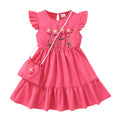 3PCS Fashion Girls 1-6 Years Old Summer Blue Sweet Sleeveless A-line Children's Dress 3D Wool Flower+Small Pocket Casual Dress