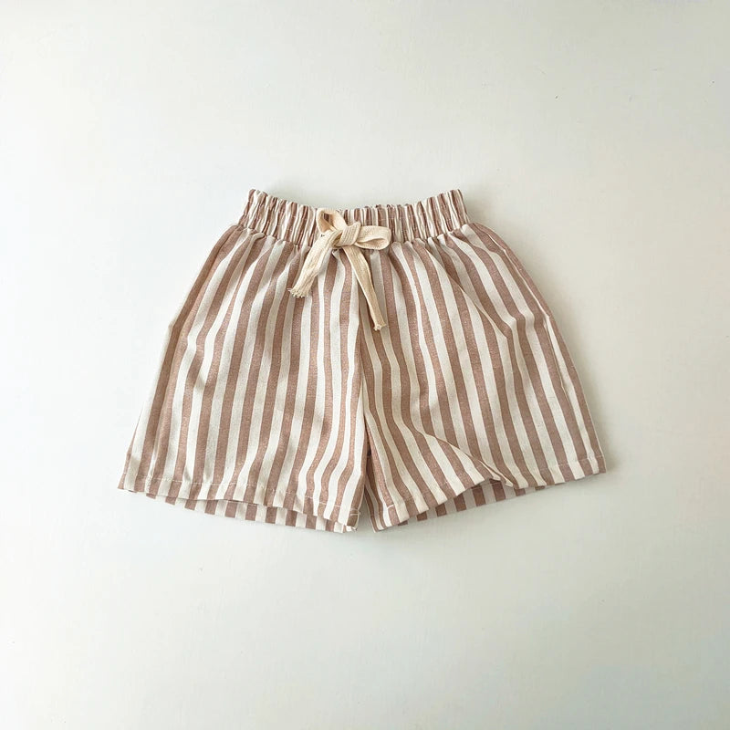 Children's Clothing Linen Cotton Shorts Summer Girls Boys Stripe Pants Kids Baby Casual Vintage Loose Short Pant Girl Clothes