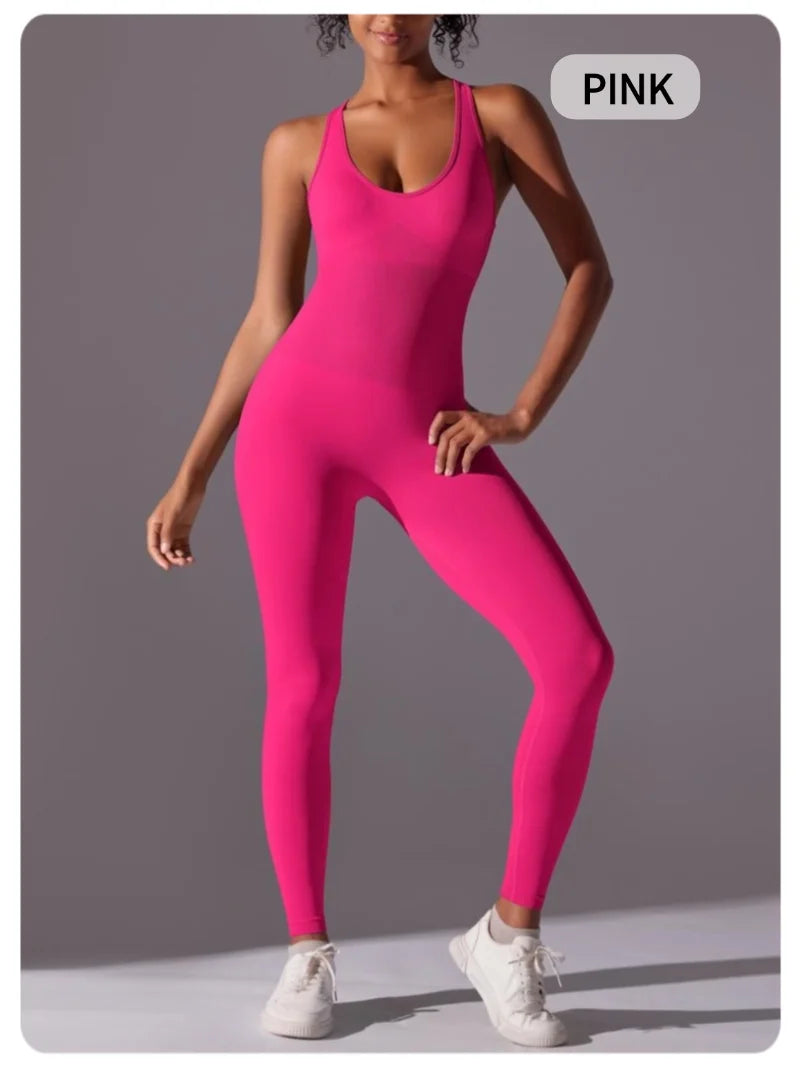Gym Set Women Training Yoga Suit Sportswear Women Sports Jumpsuit Fitness Rompers Stretch Workout Bodysuits Sexy Back V Jumpsuit