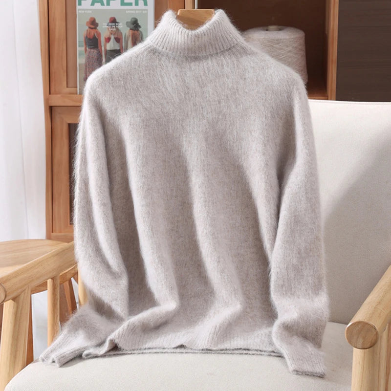 2025 Autumn/Winter New Women's 100% Mink Fur High Collar Sweater With Thick Pullover knit Sweater, Solid Color, High-End Fashion