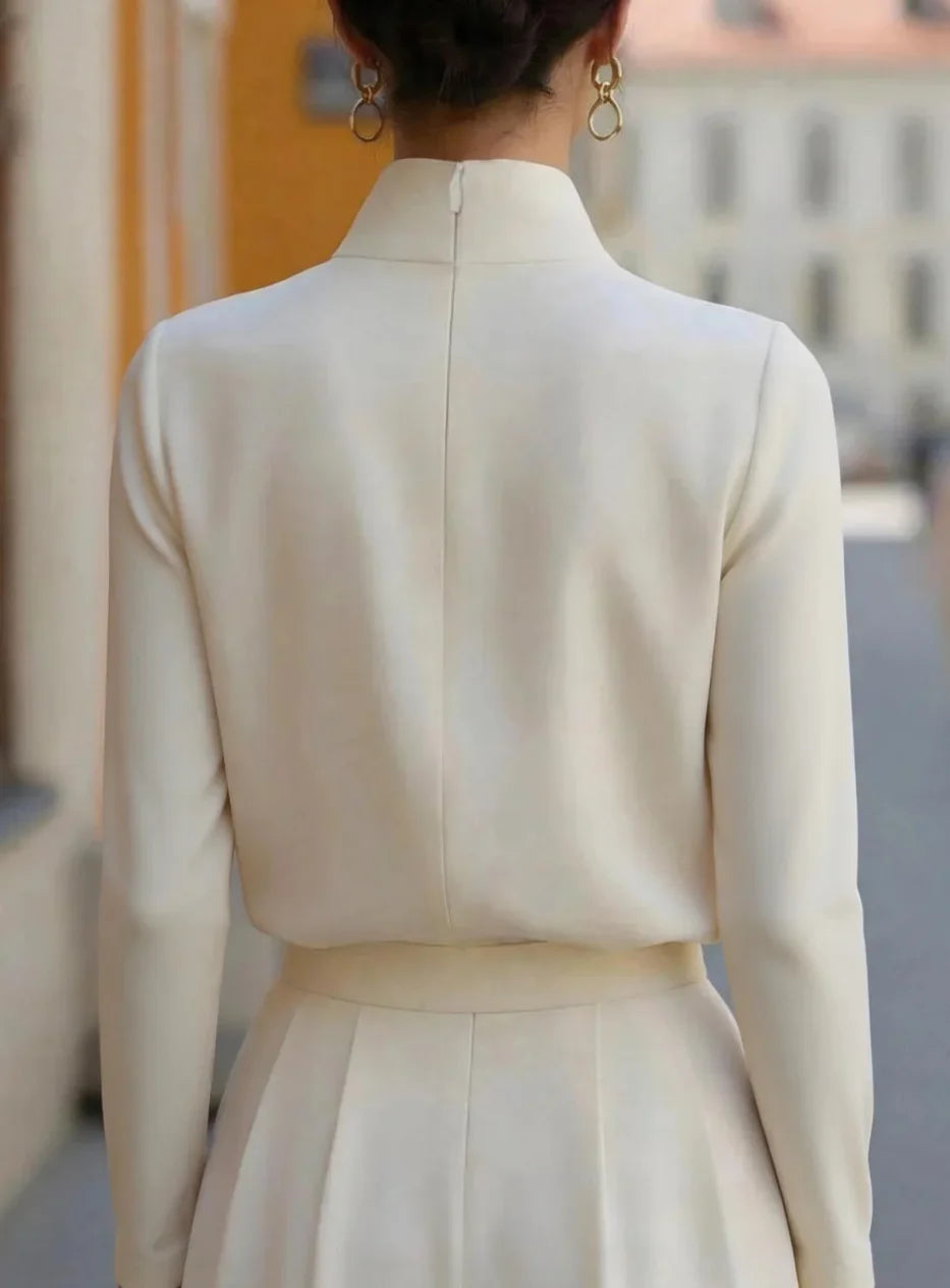 Women Stand Collar Split Neck Satin Long Sleeve Blouse Loose Elegant Soft Office Work Daily Casual Shirt Tops Autumn New 2026