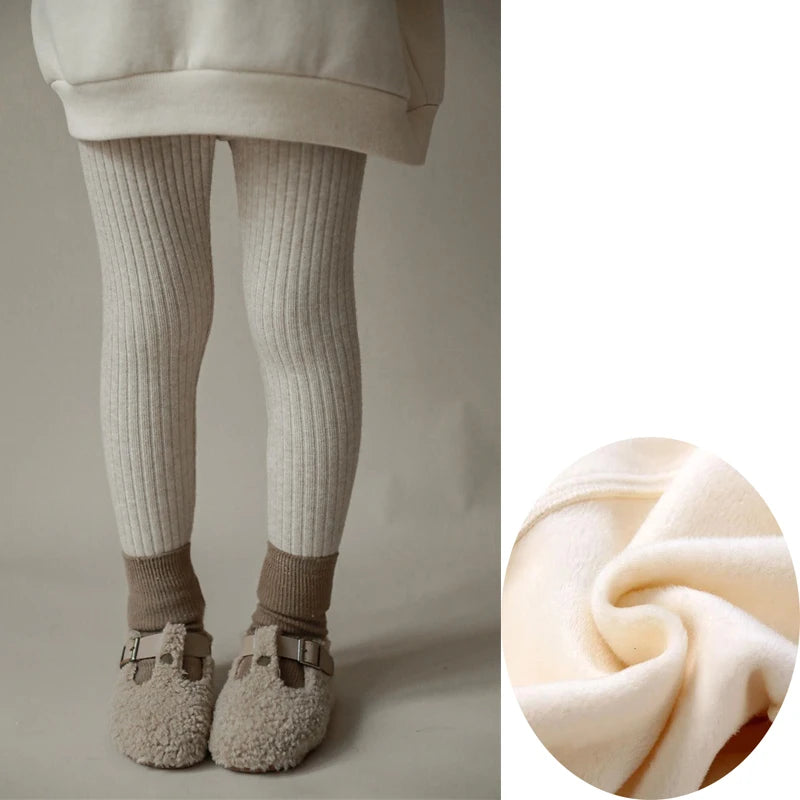 Autumn Winter Girls Pants Thickening Warm Fleece Pants For Girls Leggings Kids Baby Elasticity Slim Stripe Trousers