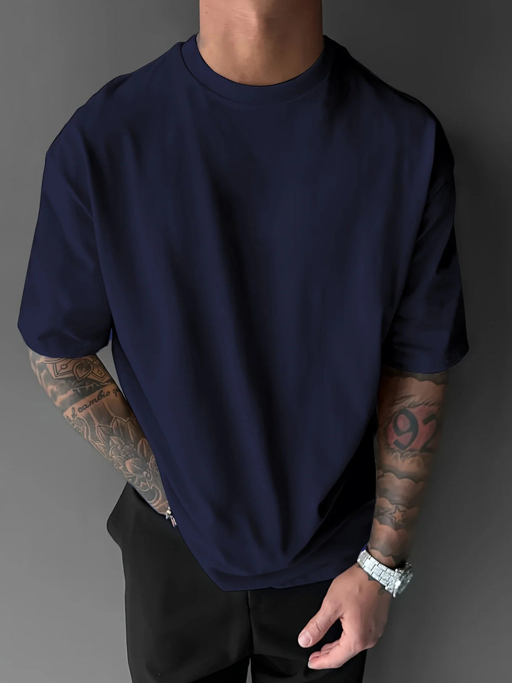 Men's summer  pure fashionable casual loose Japanese samurai sword pattern printed round neck short sleeved T-shirt