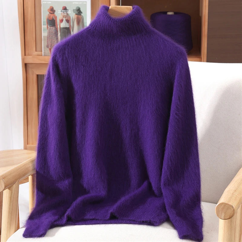 2025 Autumn/Winter New Women's 100% Mink Fur High Collar Sweater With Thick Pullover knit Sweater, Solid Color, High-End Fashion