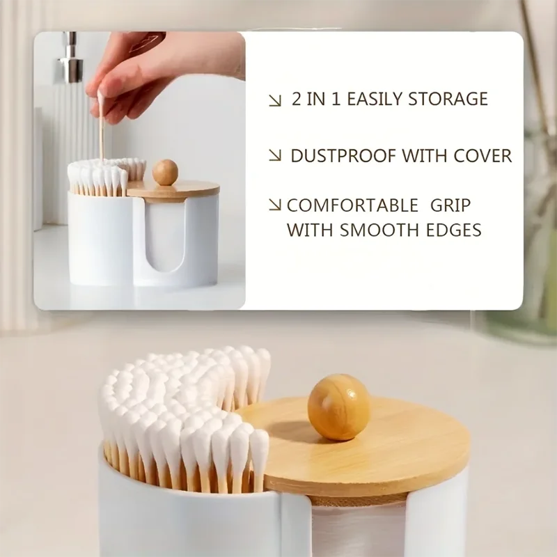 Desk-mounted PS Cotton Swab & Cotton Pad Storage Box with Lid - Dustproof Plastic Container for Cosmetics and Powder Puffs