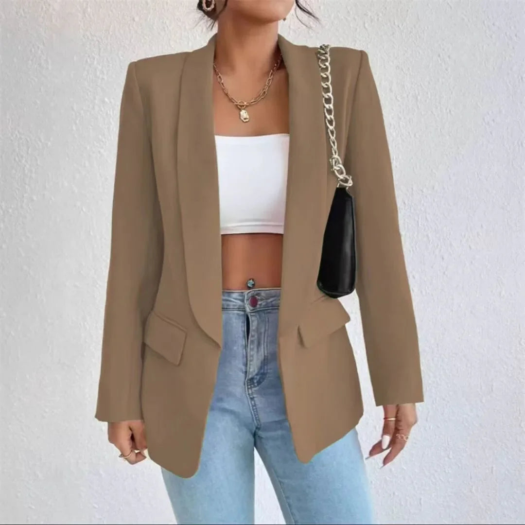 Spring Women Jacket Solid Polyester Cotton Non Strech Long Sleeve Office Lady Blazers New Fashion In Outerwears Coats