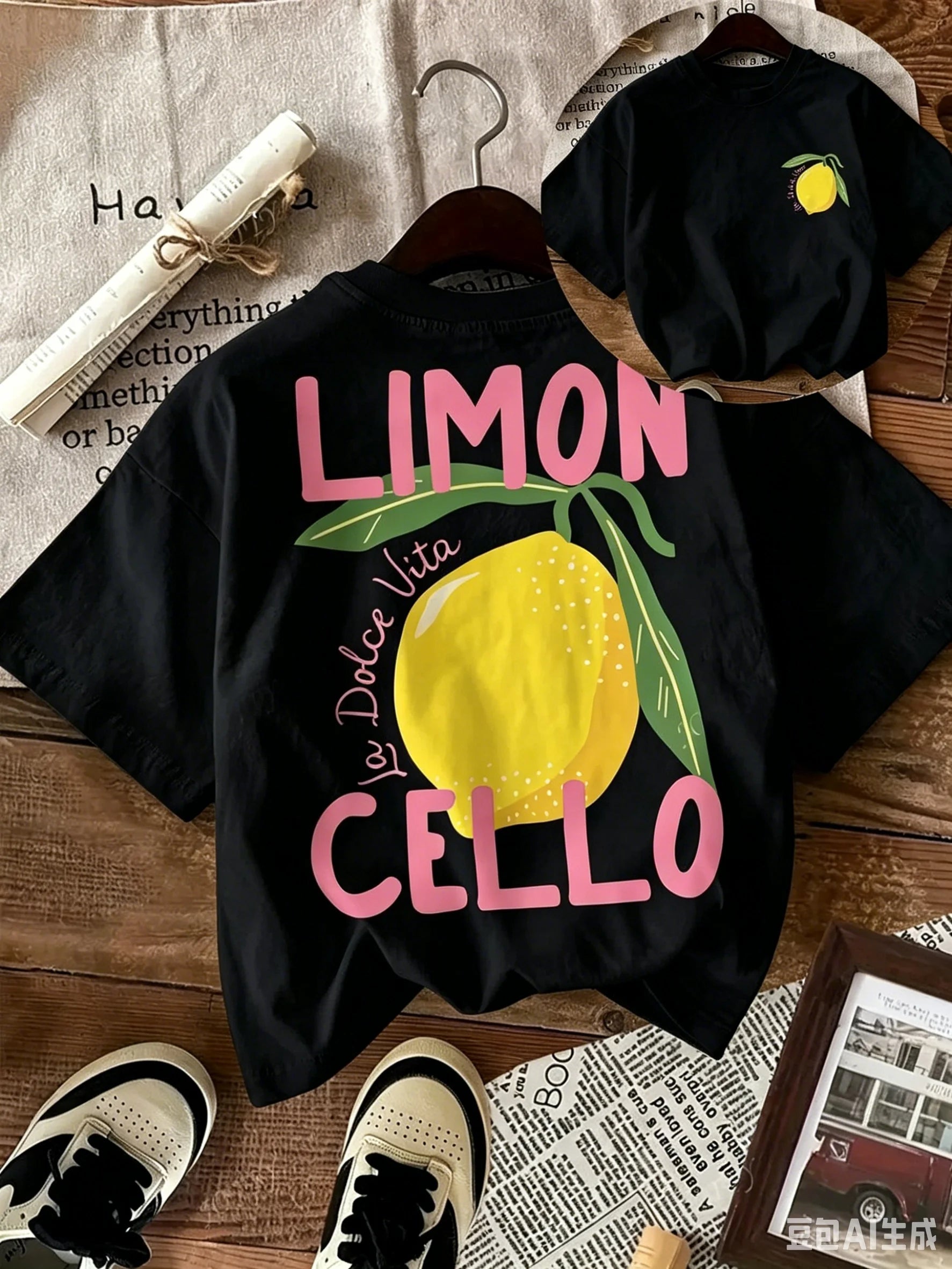New Summer Cotton T-Shirt for Kids, Daily Casual Style, Breathable and Comfortable, Short-Sleeved, with a Cartoon Lemon Print.