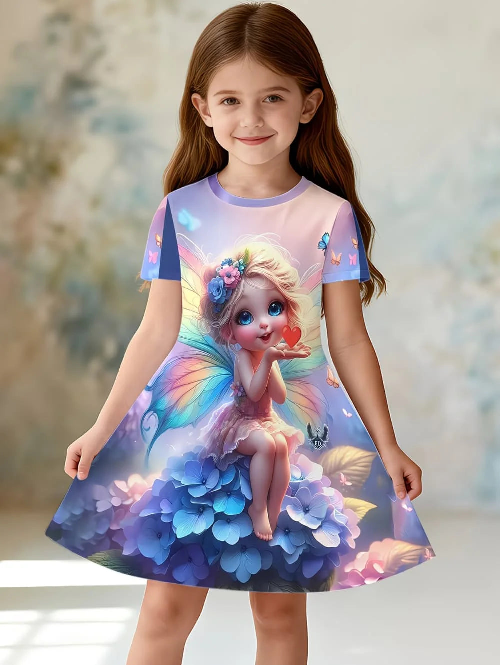 Girl's Princess Cartoon Print Dress Summer Casual Round Neck Short Sleeve Dress Outdoor Wear Elegant Party Dresses Girl Clothes