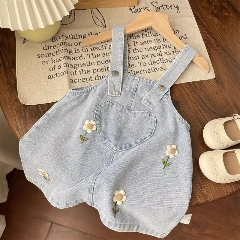 Baby Girls Strap Dress Set Spring and Autumn Children's Clothing Suit New Cowboy Doll Neck Shirt Skirt Two Piece Set