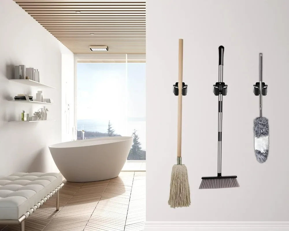 Wall Mounted Mop Clips Holder with Screw Mop Organizer Rack Brush Broom Hanging Hanger Hooks Garden Kitchen Bathroom Rack