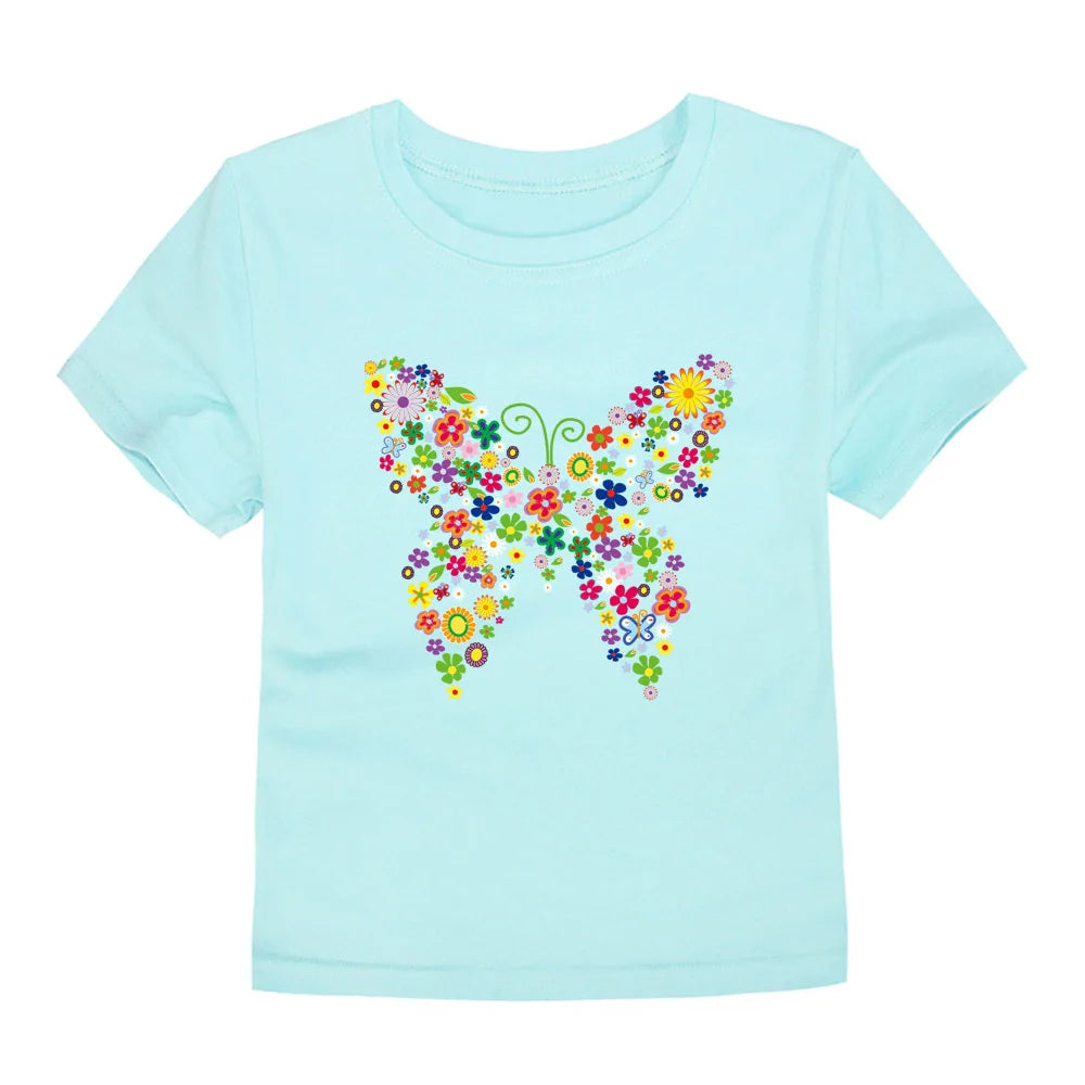 Child Kids Tshirts for Girls Clothes 2024 New Summer Pink Red Blue Luxury Toddler Girl T Shirt Kawaii Unicorn Flower Korean Tees
