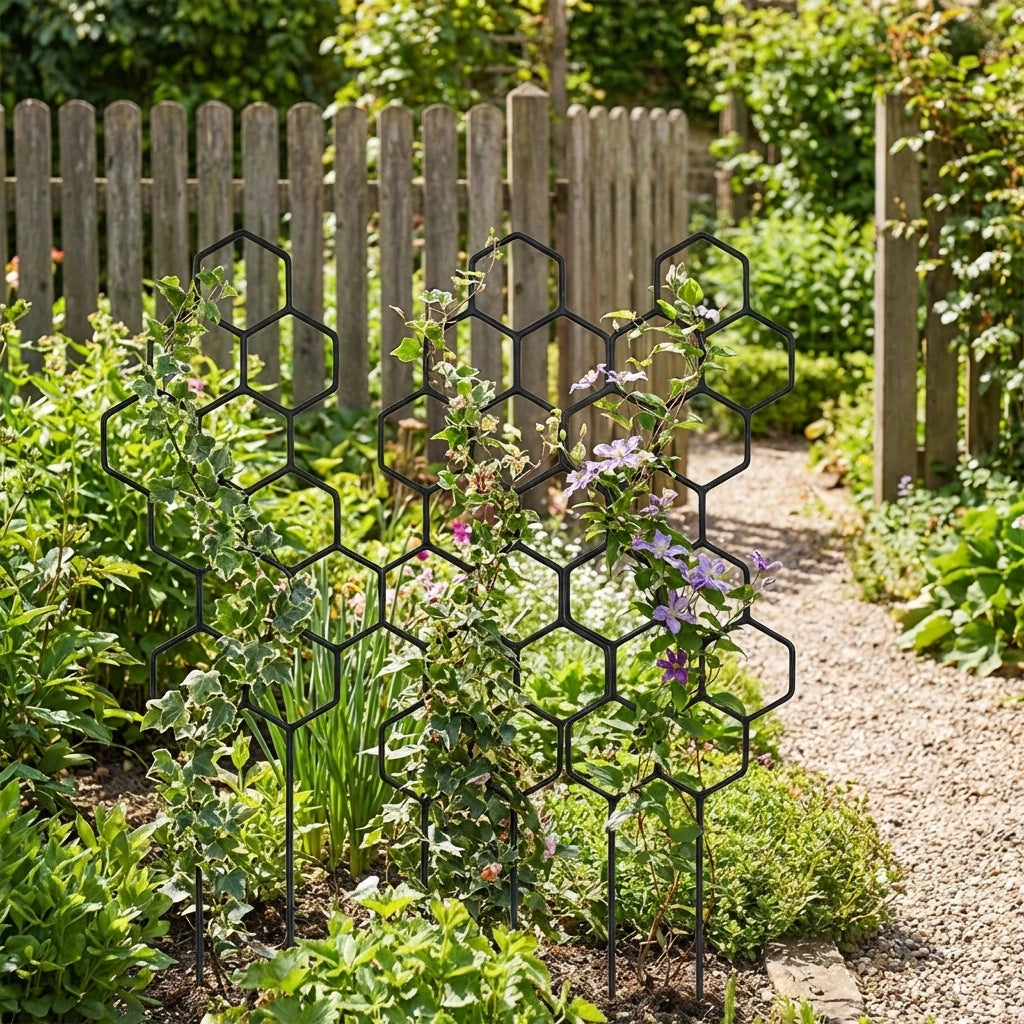 2pcsHoneycomb Design Plant Trellis, Rustproof Plastic Support for Potted Vines and Flowers, Indoor Outdoor Garden Climbing Frame