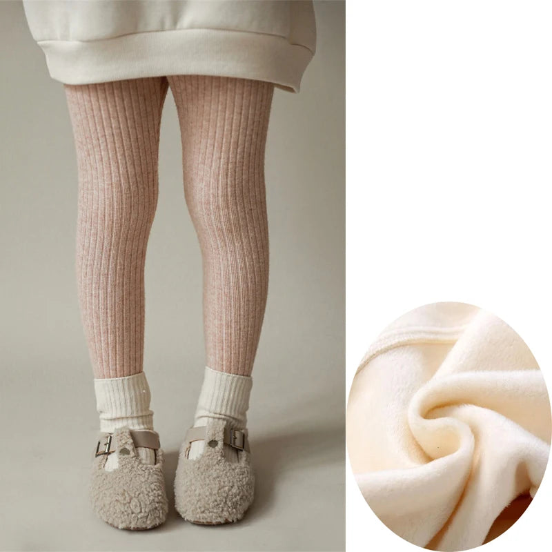 Autumn Winter Girls Pants Thickening Warm Fleece Pants For Girls Leggings Kids Baby Elasticity Slim Stripe Trousers