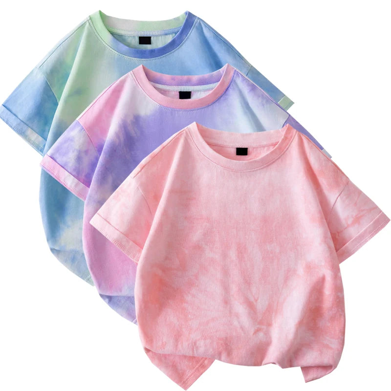 1pcs Kids Summer Short Sleeve Tees Child Tie-dye Fashion T-shirt Baby Boys And Girls Clothes Children Comfortable Leisure Tops