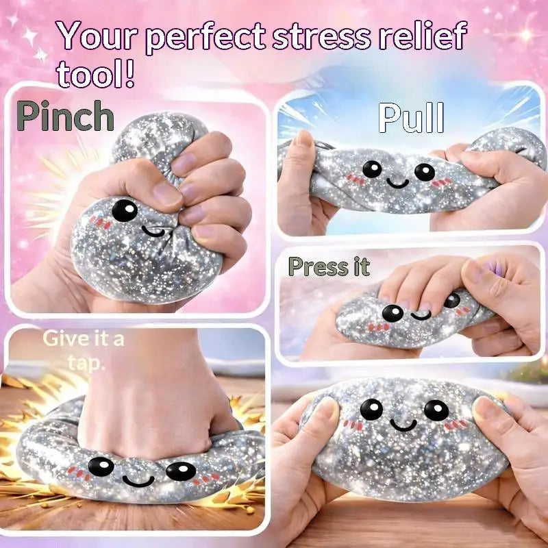 Simulation Steamed Bun Glitter  Toy Soft Elastic Stress Reliever Squeeze Toy for Home Office Anxiety Relief