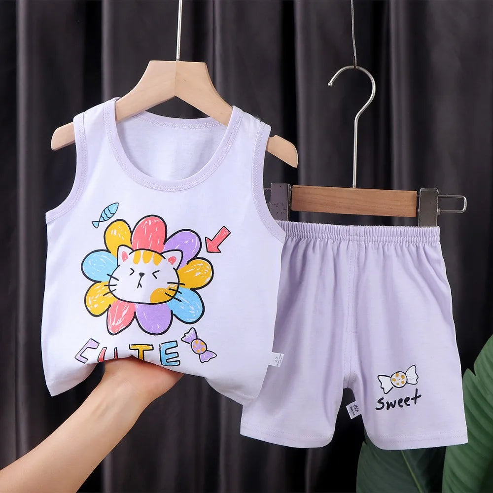 Fashion Kids Clothes Boys Girls Sets Top Shorts 2PCS 100% Cotton Soft Summer Children Baby Cloths T-shirt Shorts Toddler Suit