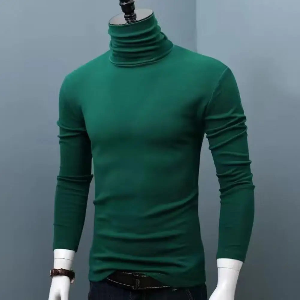 Fall Winter Men Turtleneck Top Long Sleeve Base Shirt Slim Fit Pullover Casual Warm Tee for Cold Weather Slim Fit Men Top