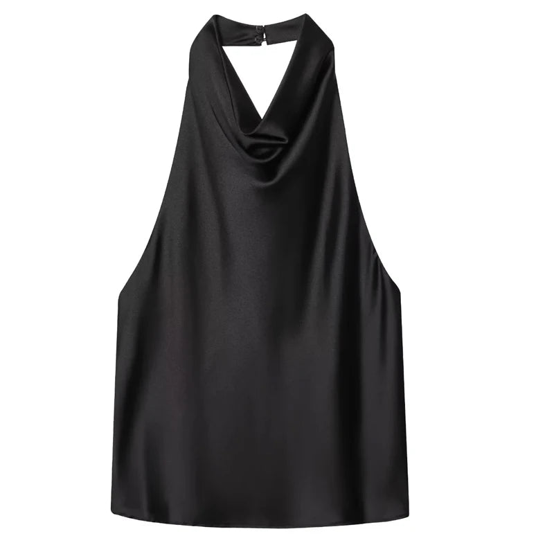 HXAO Halter Neck Women's Top Off Shoulder Satin Crop Top Women Summer Sexy Backless Tank Party Tops Y2K Aesthetic Camisole
