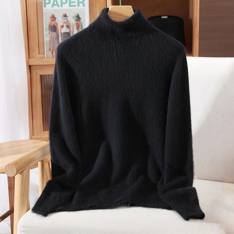 2025 Autumn/Winter New Women's 100% Mink Fur High Collar Sweater With Thick Pullover knit Sweater, Solid Color, High-End Fashion
