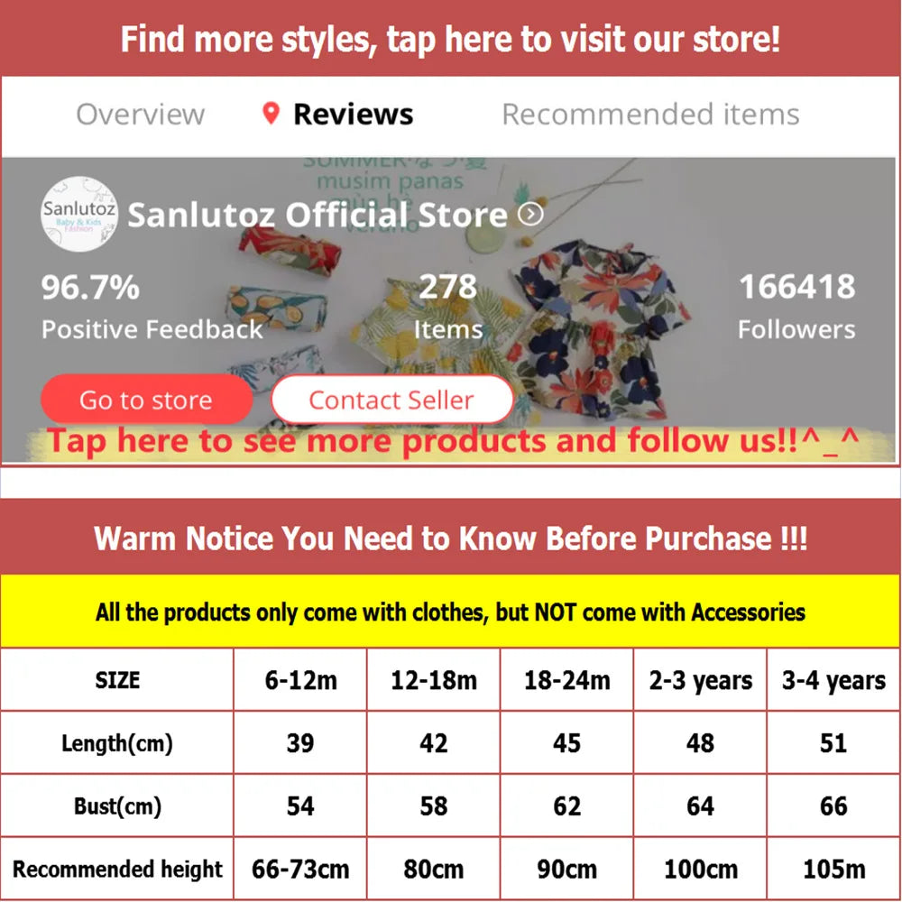 Sanlutoz Summer Baby Dress Holiday Short Sleeve Casual Kids Girls Clothing Cute Printing