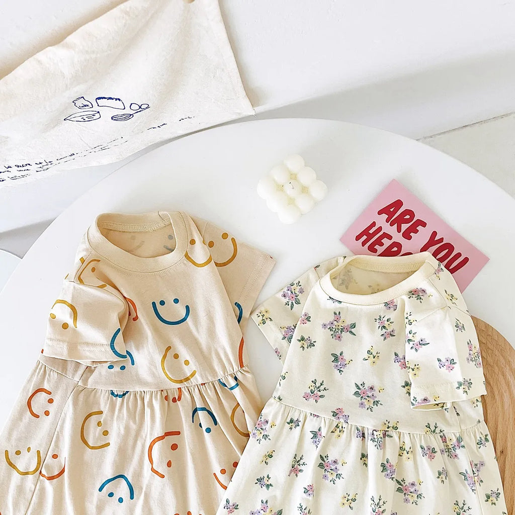 Sanlutoz Summer Baby Dress Holiday Short Sleeve Casual Kids Girls Clothing Cute Printing