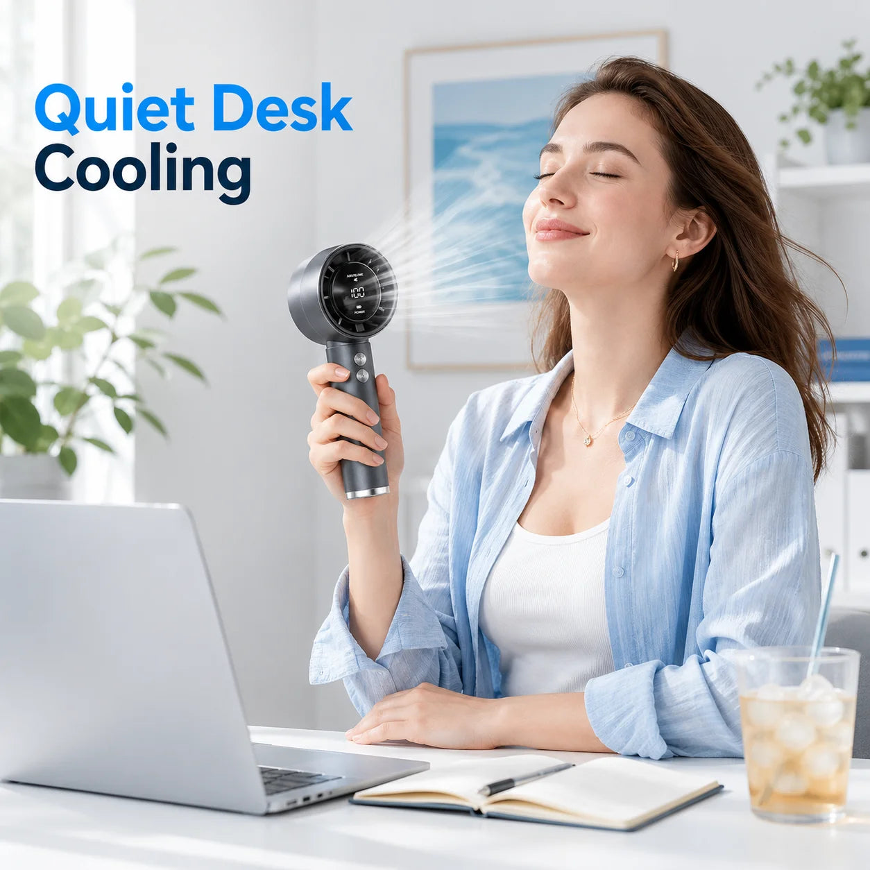 USB Rechargeable Turbo Fan Portable Handheld Mini Air Cooler LED Display Quiet Cooling for Outdoor Travel Office Desk Home Use