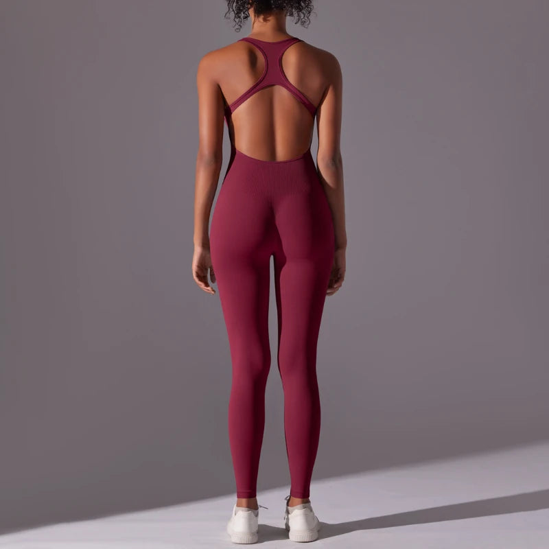 Gym Set Women Training Yoga Suit Sportswear Women Sports Jumpsuit Fitness Rompers Stretch Workout Bodysuits Sexy Back V Jumpsuit