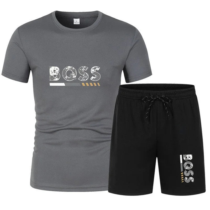 2026 Summer Men's Suit Casual Sports Short Sleeve Print Set Shirt Shorts Fitness Sports Outfit Breathable Gym Tracksuit 2 Piece