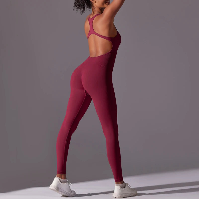 Gym Set Women Training Yoga Suit Sportswear Women Sports Jumpsuit Fitness Rompers Stretch Workout Bodysuits Sexy Back V Jumpsuit