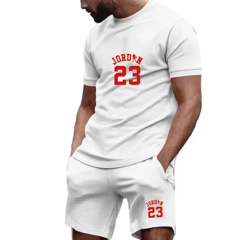 Men's Summer Breathable Sportswear Set Youth Short-Sleeved Tee & Pants 2 Piece Combination Casual Active Clothing Multi-Color