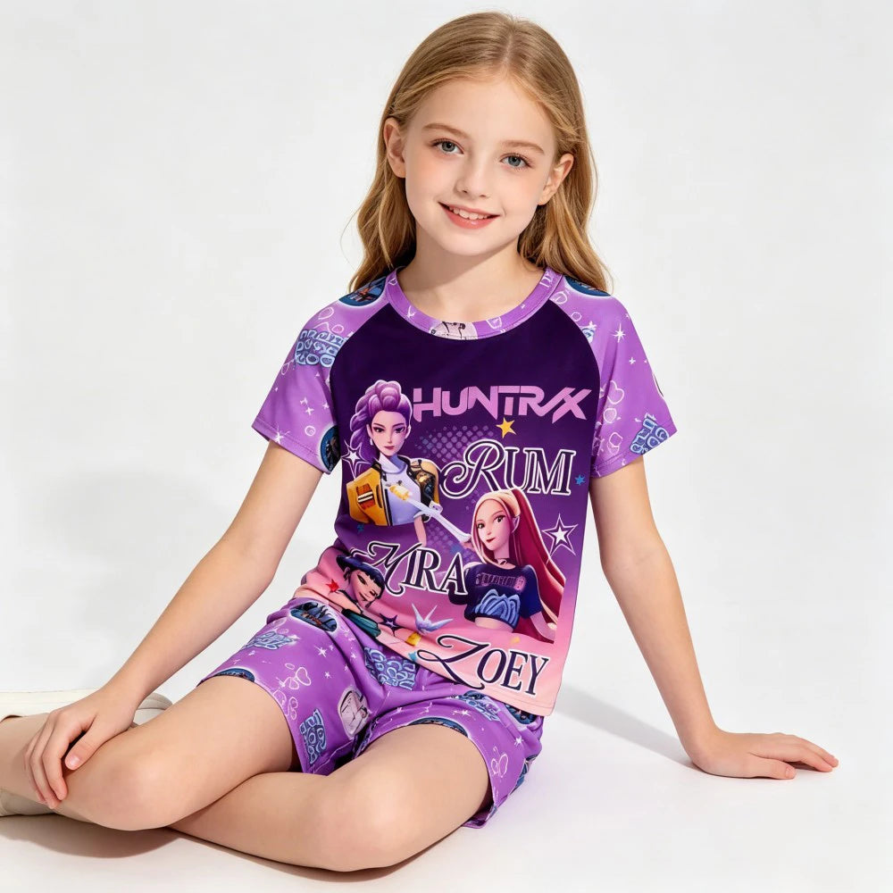 Cute Kpop Print Kids Homewear Set 2Pcs Short Sleeve Nightwear Sleepwear Pajamas for Children 3-14Y Pijamas Girls Birthday Gift