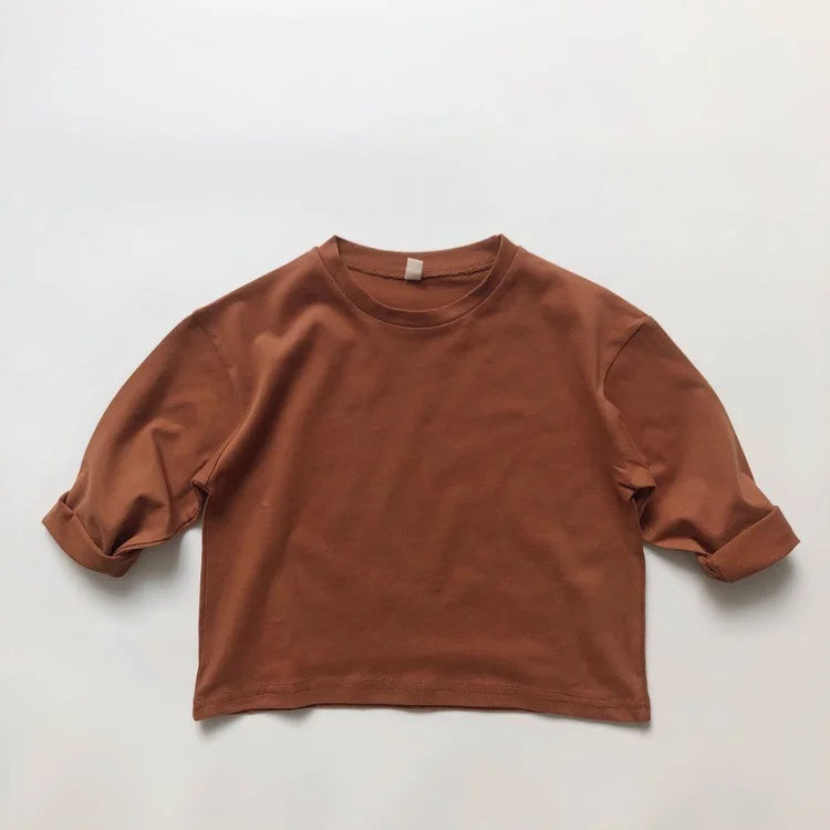 100%Cotton Unisex Children Boys Girls Toddler T-shirts Full Sleeve Kids Tees