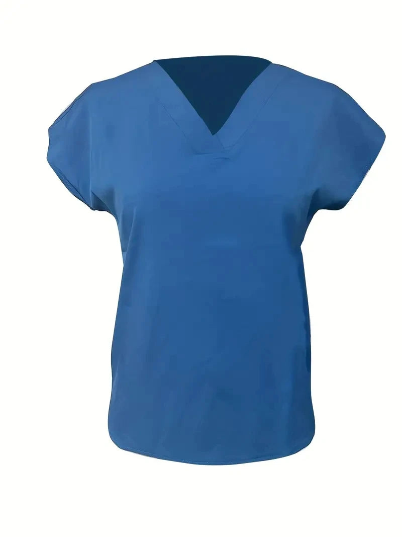 Elegant Solid V Neck Blouse, Short Sleeve Blouse For Spring & Summer, Women's Clothing