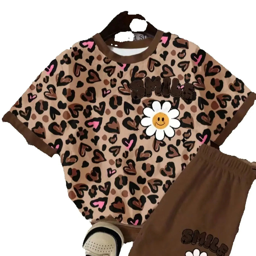 Girls' Floral Print Set, Floral Print Dress, Stretch Fabric, Two-Piece Clothing, Girls' Clothing, Popular Style