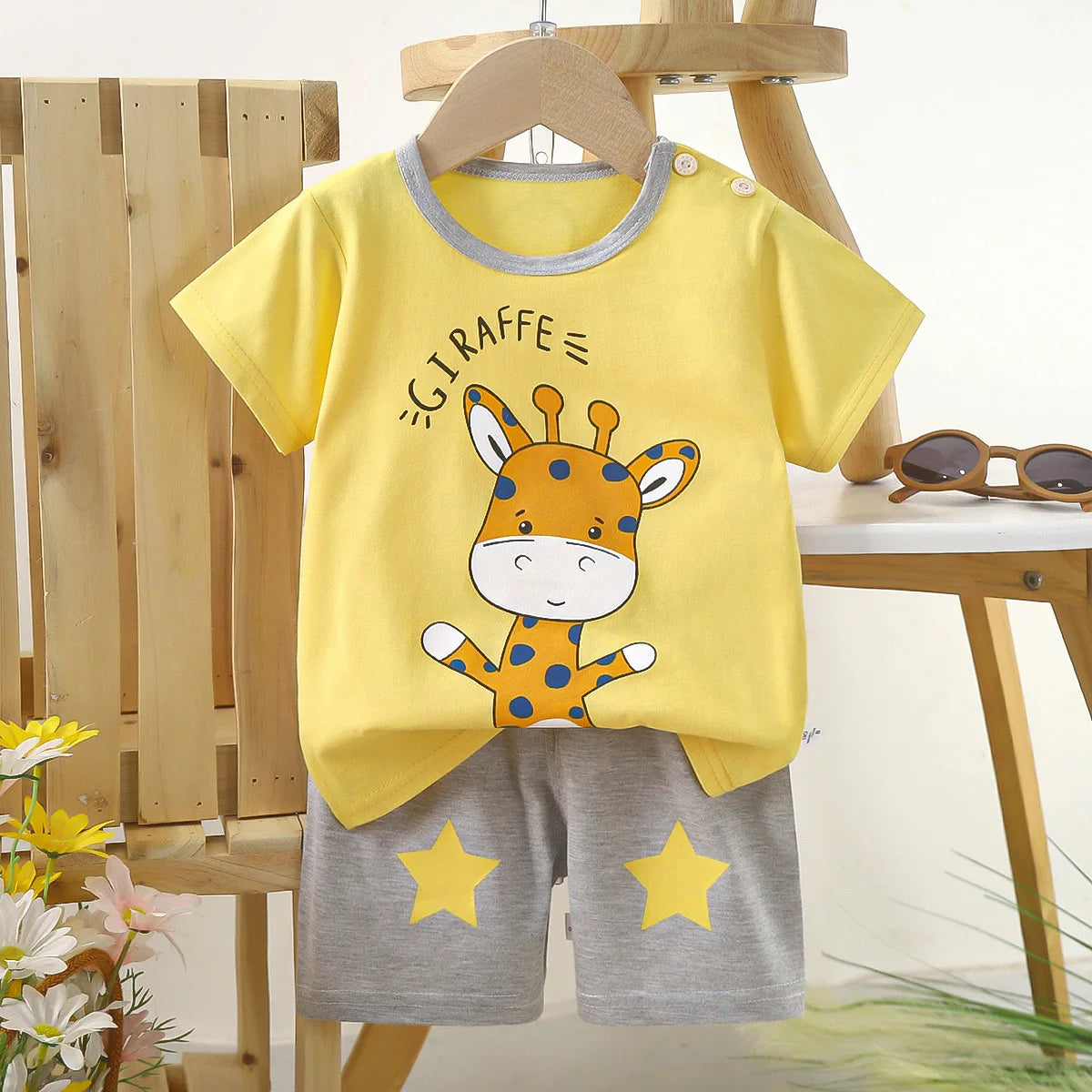 1 Sets Pure Cotton Kids Cartoon Clothing Summer Baby Fashion Short Sleeve Suits Boys Girls T-Shirts+Shorts Children Outfits