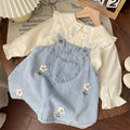 Baby Girls Strap Dress Set Spring and Autumn Children's Clothing Suit New Cowboy Doll Neck Shirt Skirt Two Piece Set